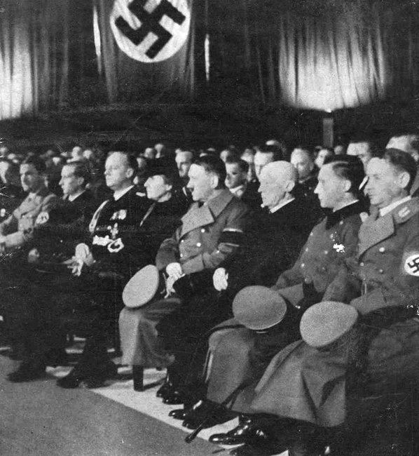 Adolf Hitler at the funeral of the German diplomat Ernst vom Rath, who was assassinated in Paris by Herschel Grynszpan, a jewish teenager. The event led to the Kristallnacht (Night of Broken Glass) in all Germany